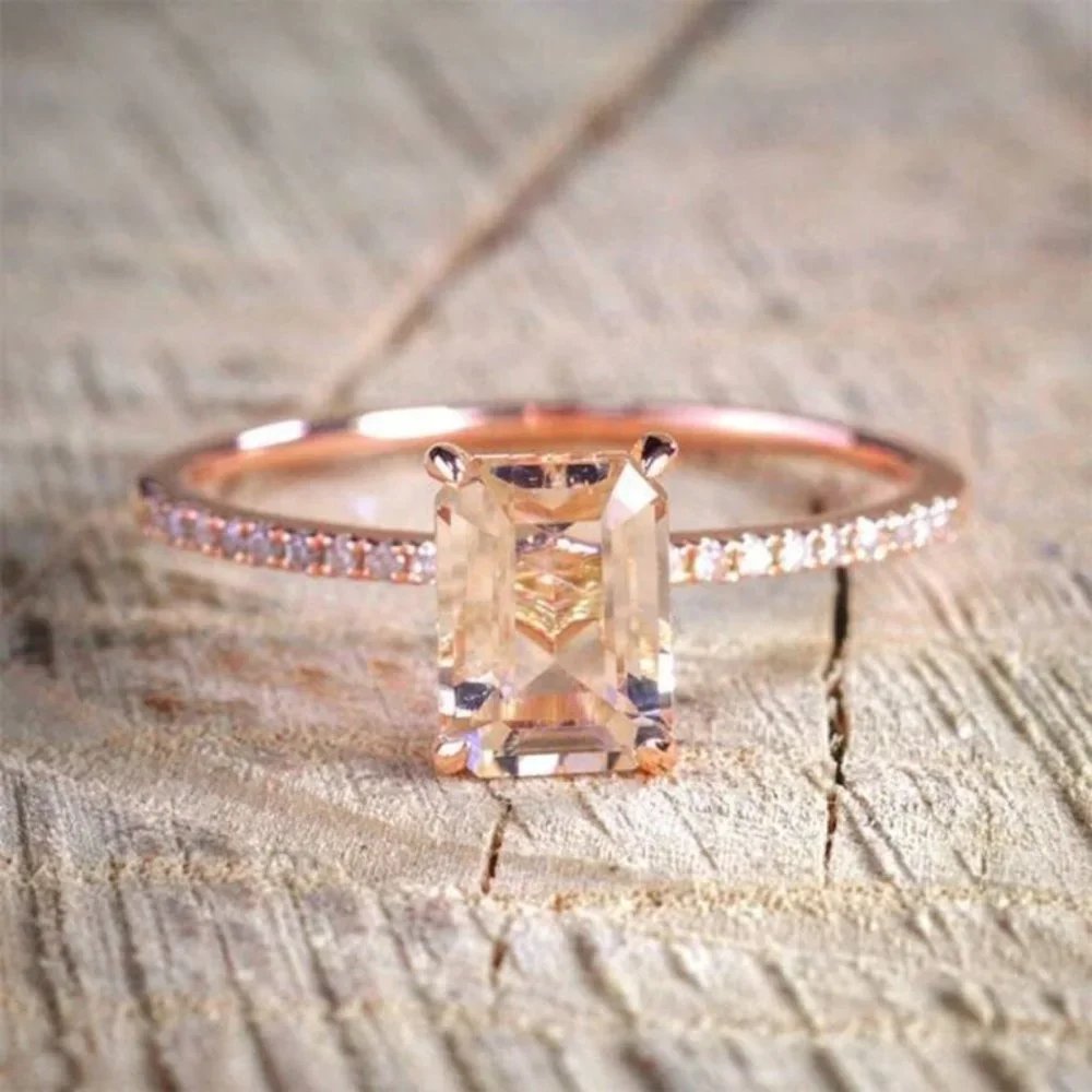 NEW! DAINTY Rose Gold Princess Cur Morganite Engagement Wedding Ring Set… - Picture 6 of 9